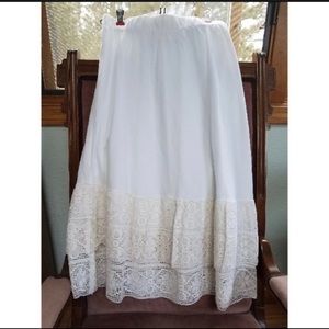White BOHO Cotton Lined Lace Midi Skirt